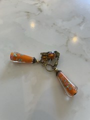 Vintage Venetian Art Glass Dangle Earrings Orange Floral Hinged Clip NonPierced