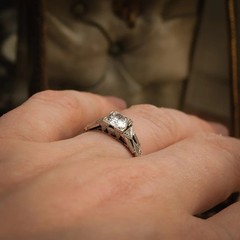 Stunning Vintage Style Geometric Art Deco Lab Created Diamond Engagement 925Ring