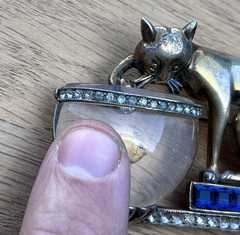1940s Anthony Aquilino Sterling Silver Cat Fishing Fish Bowl Jelly Belly Brooch