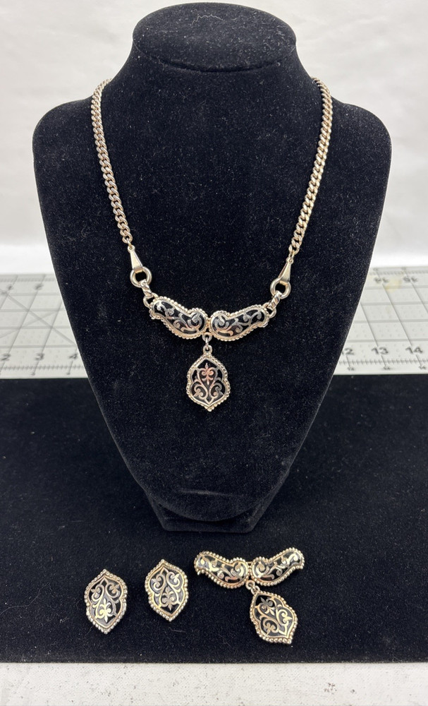 Vintage Barclay Necklace, Brooch & Earrings Set RARE Art Deco Design