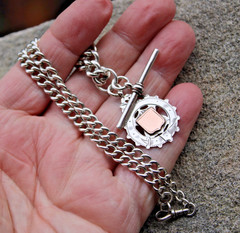 Silver & Gold Fob Curb Link Chain/Necklace – AHS – Chester – 1900 / 1914