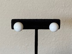 Vintage White Painted Metal Small Stud Button Earrings – Clip On