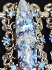 VTG Wide Victorian Revival Blue Confetti Cab Bracelet & Earrings Set