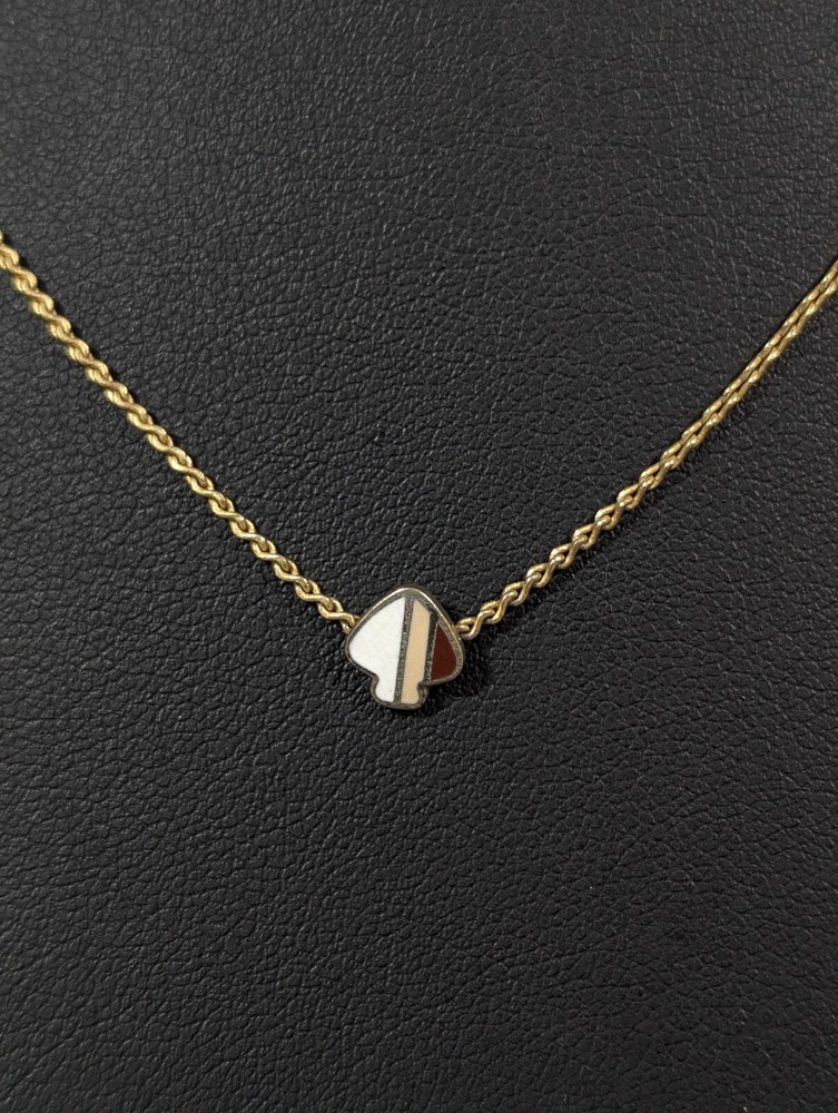 Vintage Spade Enamel Dainty Gold Tone Necklace Retro 15.5 in