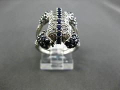 ESTATE LARGE 2.30CT DIAMOND & AAA SAPPHIRE 14KT WHITE GOLD 3D PAVE FUN RING