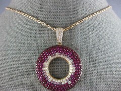 LARGE 3.51CT DIAMOND & AAA RUBY 18KT ROSE GOLD MULTI ROW CIRCLE OF LIFE PENDANT