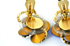 BRIGHT SAFFIRE BLUE CLIP EARRINGS WITH CLEAR STONES MAN MADE