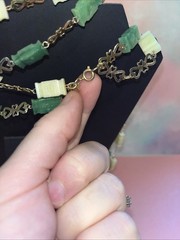 Faux Jade and Faux Ivory Look beaded necklace vintage 48” Statement Piece EUC