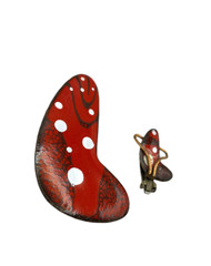 MATISSE 1950’s Vintage Red White Enamel Copper Earring & Brooch Parts Lot Of 2