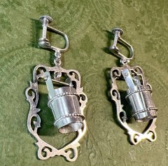 Vintage 1950s Wishing Well Bucket 925 Sterling Silver Screw Back Earrings 6.24g