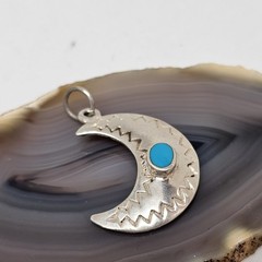 Sterling Silver 925 Crescent Moon Turquoise Stone Charm Pendant Southwestern
