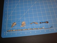Vtg. EISENBERG BRACELET&TWO PAIRS EARRINGS CLEAR RHINESTONES ALL SIGNED,LOT/SET