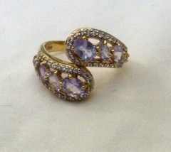 BBJ GOLD OVER STERLING SILVER AMETHYST WHITE ZIRCON GEMSTONE RING SIZE 8.5