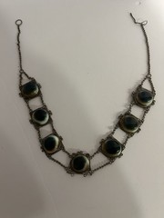 Victorian Silver Filigree Opercullum/Shiva Shell 15 3/4″ Choker Necklace #9107