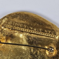 VTG 1990 Peggy Yunque NYC Brooch Two Faces Greek Style Roman Phalerae Gold Tone