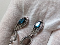 Vintage Sterling Silver London Blue Topaz and Crystal Dangle Earrings