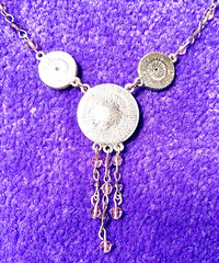 VINTAGE🇺🇸1928 FAIRY FANTASY PURPLE+PINK AUSTRIAN CRYST+ENAMEL NECKLACE VG+✨VTG