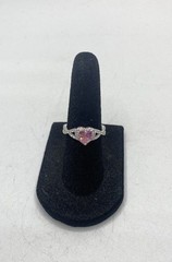 925 Sterling Silver WWII AWVS Pin Filigree Brooch Pink CZ Heart Ring Lot of 3