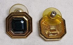 Lanvin Gold Tone And Hematite Square Post Earrings Signed Germany Vintage