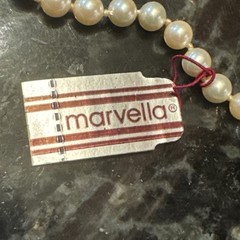 Marvella Vntg LUSTROUS Faux Pearl Single Strand Necklace 18” Knot Tied NOS NWT