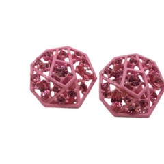 Vintage Pink Enamel Openwork Filigree Rhinestone Cage Earrings Octagon Clip-On
