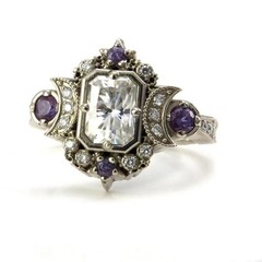 Art Deco Style Lab Created Diamond Moon Goddess Inspired 925 Silver Wedding Ring