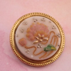 Vintage Made In Holland Glass Floral Miniature Round C Clamp Pin Brooch