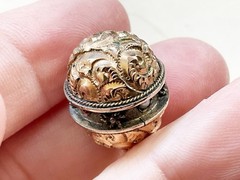 Antique Victorian Etruscan Repousse Gold Filled Orb w/ Stones Charm Fob Pendant