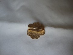 Vintage Cherry Blossom Cloisonne Black & White Enamel Gold Tone Scarf Clip