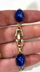 VTG CZECH 60s POURED Cobalt Foiled GLASS Hi Dome BULLET CABOCHON Panel BRACELET
