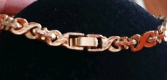 Vintage Gold Toned XO Hugs And Kissess Tennis Bracelet With Clear And Pink…