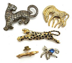 Lot 8 Vtg Figural Leopard Zebra Dachsund Etc. Brooches Pins Liz Claiborne Etc.