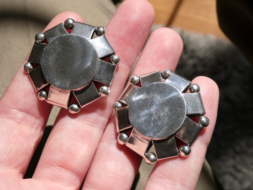 Vintage Pat Areias Sterling Silver Octagon Clip on Earrings 33.3g 1.25 Inches