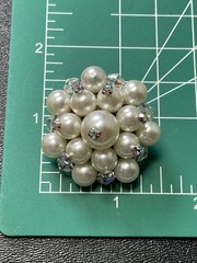 Vintage 1.5” Stacked Faux Pearl AB Crystal Rhinestone Flower Brooch Pin