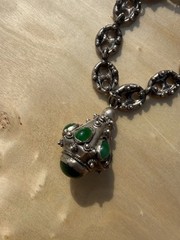 Vtg 800 Silver Etruscan Mariner Link Bracelet Green Tourmaline Lantern 28g 7″