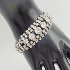 La Rel Rhinestone Clear Sparkling Wide Multi Stone Fancy Dress Vintage Bracelet