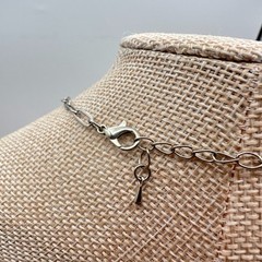 Vintage 90s Silver Tone Openwork Square Shape Glass Pendant Necklace Jewelry 90s