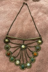 Vtg Brass Statement Bib Necklace Gold Toned Multi-layered Faux Gemstone Accents