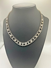 Vintage Unsigned Double Row Clear Rhinestone Floral Necklace Silver Tone 15.5”