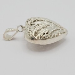 Heart Open Metal Southwestern Style Silver Plated Filigree Puffy Puffed Pendant