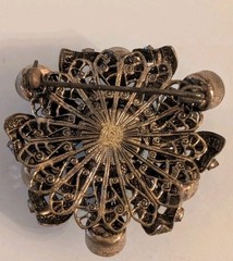 Vintage Aurora Borealis Rhinestone Brooch Domed Filigree Smoky Blue European