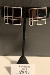 Black & Silver Enamel Retro Geometric Clip-On Earrings Square Vintage