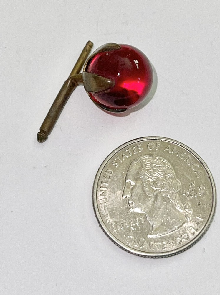 Victorian Edwardian Round Red Ruby Glass Ball Cufflink Stud Button Only 1