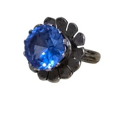 Vtg Large Sky Blue Faceted Topaz Flower Sterling 925 Ring Solitaire Mexico Sz 6