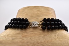 Vintage Black Bead Faux Pearl Rhinestone Enamel Multi Strand Choker 1980s BinBH