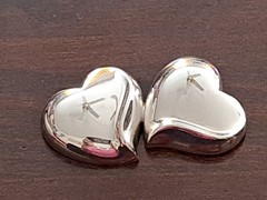 JONDELL SPAIN 925 Silver Puffy Hollow Double Love Dual Hearts Brooch Pin NEW
