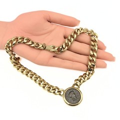 Ancient Revival Chunky Gold Plated Curb Chain Black Coin Necklace