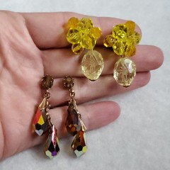 Vintage Clip On Earrings AB Rhinestone Pearl Sarah Cov Unsigned 6 Pair