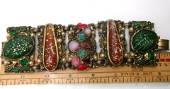 Attributed to Selro Selini Confetti Lucite Panel Bracelet w/Rhinestones, Pearls