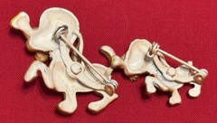 Set Of Vintage Enamel Happy Fetching Dog BROOCH PIN Cute Brown Yellow Bones